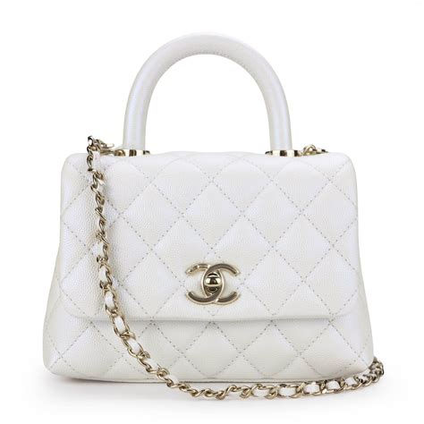 chanel extra mini coco handle review|white iridescent chanel coco handle.